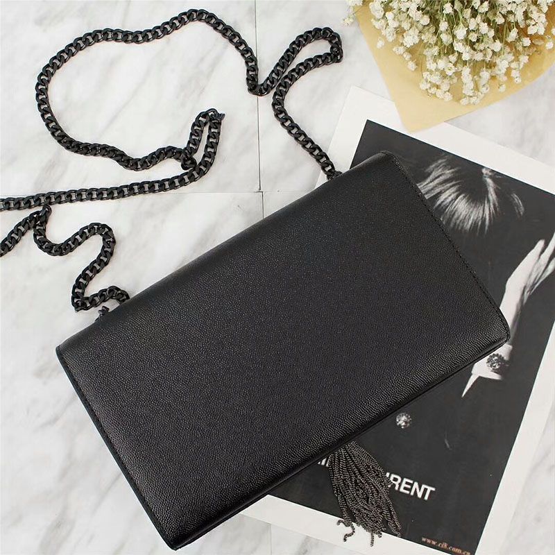 Saint Laurent Medium Kate Chain Bag with Tassel In Grained Leather Black