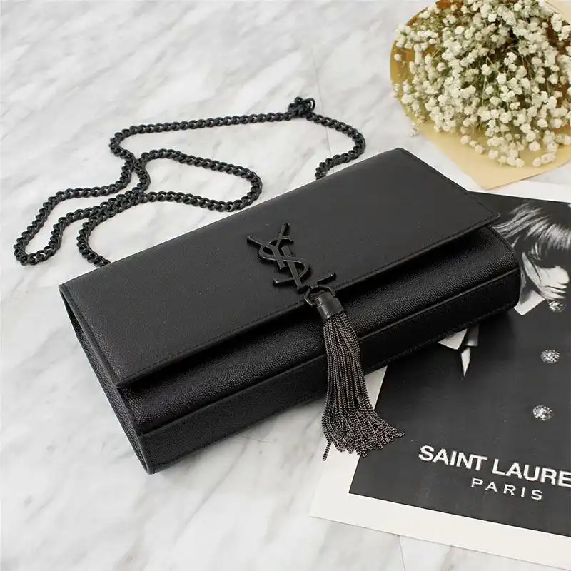 Cheap Saint Laurent Medium Kate Chain Bag with Tassel In Grained Leather Black