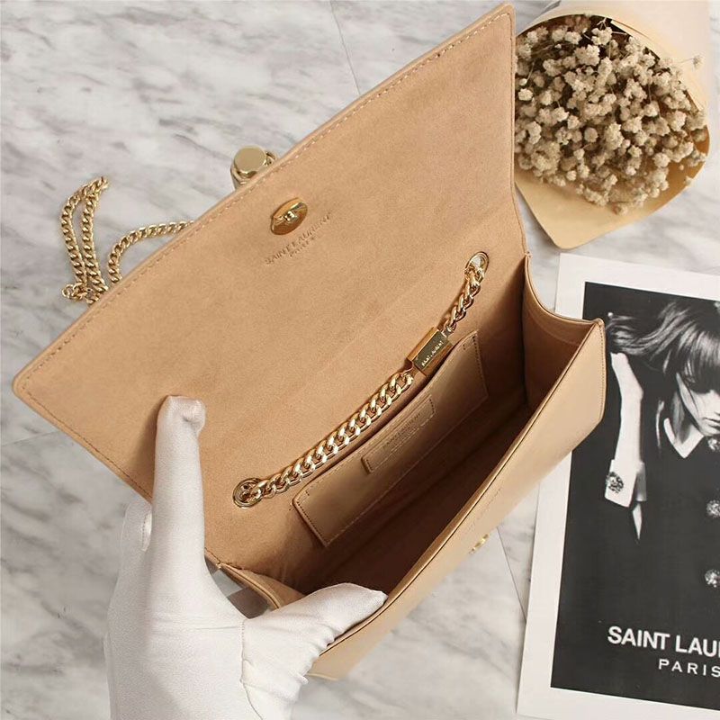 Saint Laurent Medium Kate Chain Bag with Tassel In Leather Apricot Gold