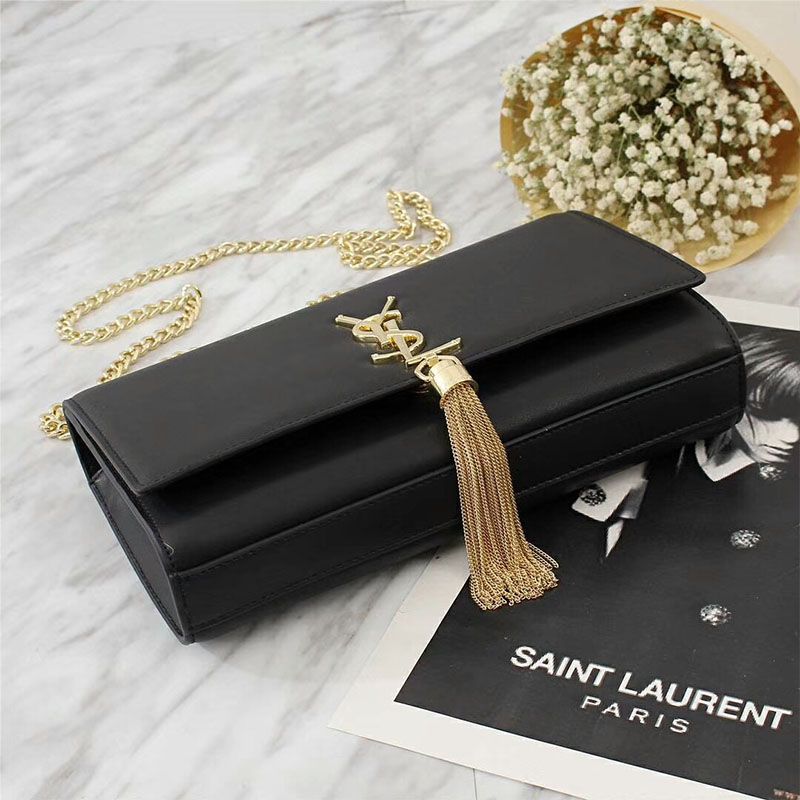 Saint Laurent Medium Kate Chain Bag with Tassel In Leather Black Gold