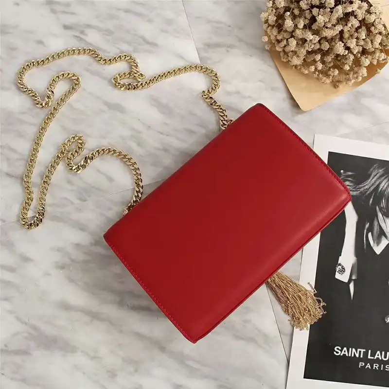 Cheap Saint Laurent Medium Kate Chain Bag with Tassel In Leather Red Gold