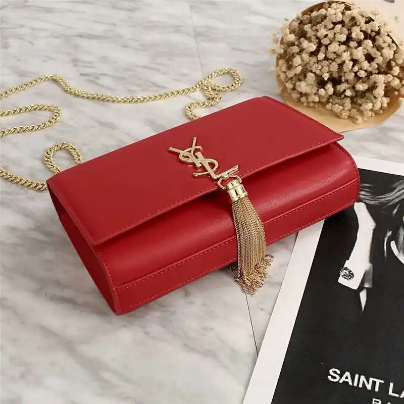 Cheap Saint Laurent Medium Kate Chain Bag with Tassel In Leather Red Gold