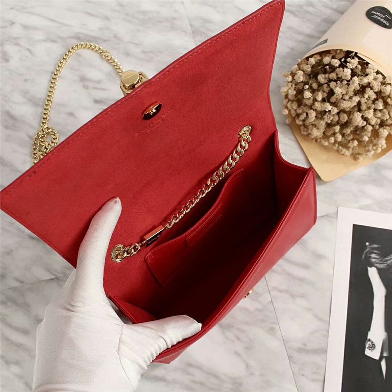 Saint Laurent Medium Kate Chain Bag with Tassel In Leather Red Gold