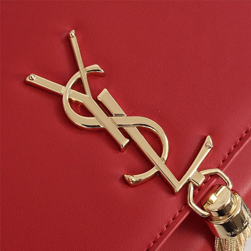 Saint Laurent Medium Kate Chain Bag with Tassel In Leather Red Gold