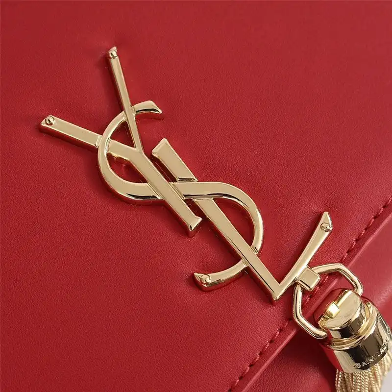 Cheap Saint Laurent Medium Kate Chain Bag with Tassel In Leather Red Gold