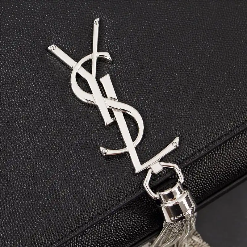 Cheap Saint Laurent Medium Kate Chain Bag with Tassel In Grained Leather Black Silver