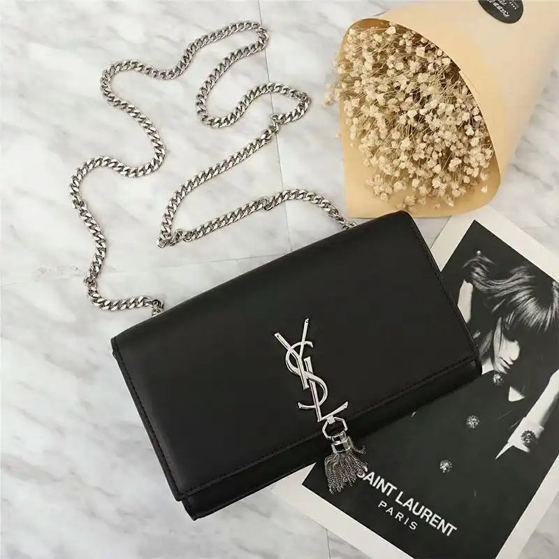 CHEAP Saint Laurent Medium Kate Chain Bag with Tassel In Leather Black Silver