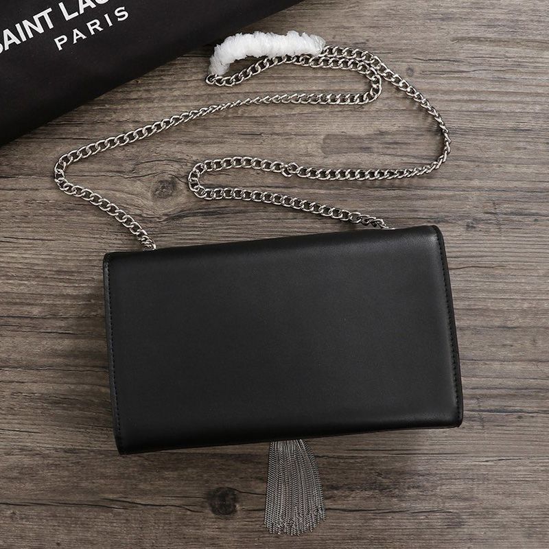 Saint Laurent Medium Kate Chain Bag with Tassel In Star Studded Leather Black Silver