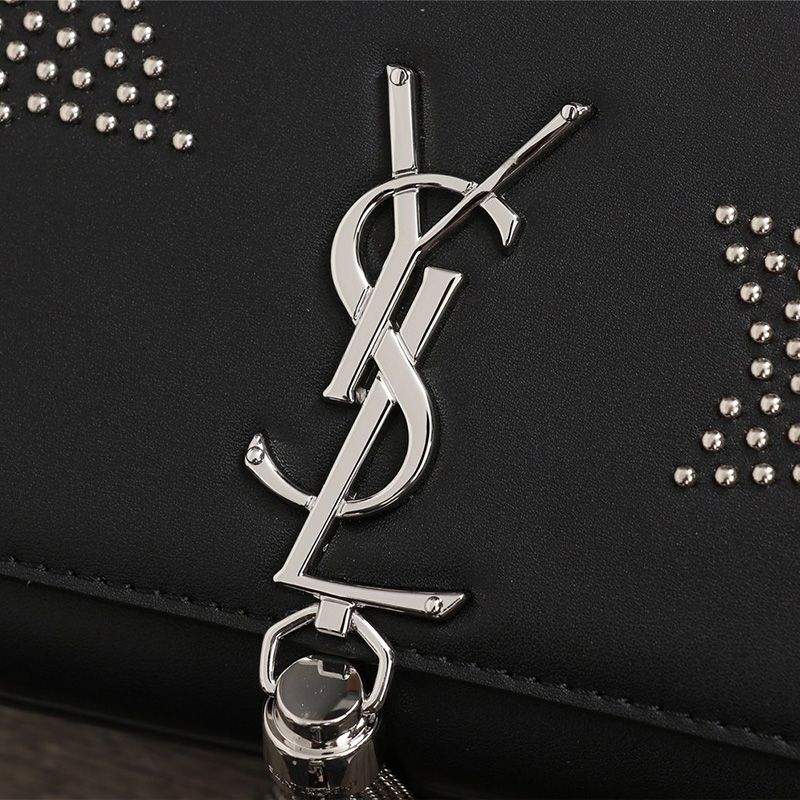 Saint Laurent Medium Kate Chain Bag with Tassel In Star Studded Leather Black Silver