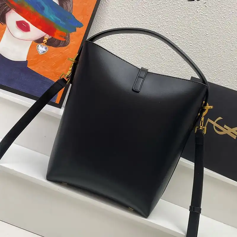 Cheap Saint Laurent Medium Le 37 Bucket Bag In Shiny Leather Black Gold