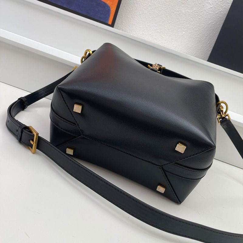 Saint Laurent Medium Le 37 Bucket Bag In Shiny Leather Black Gold