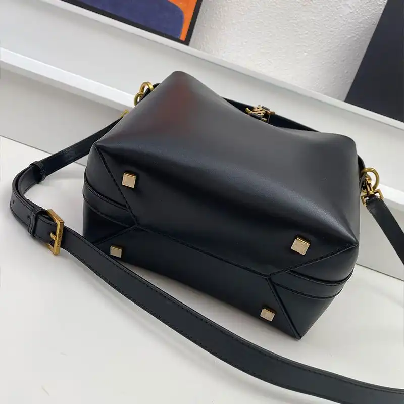 Cheap Saint Laurent Medium Le 37 Bucket Bag In Shiny Leather Black Gold