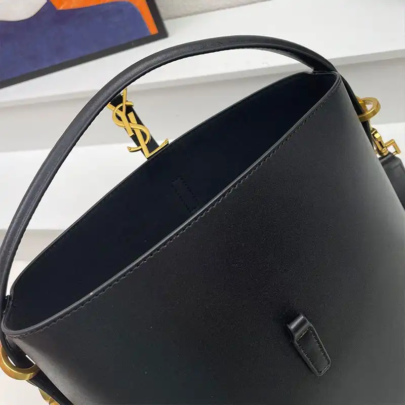 Cheap Saint Laurent Medium Le 37 Bucket Bag In Shiny Leather Black Gold