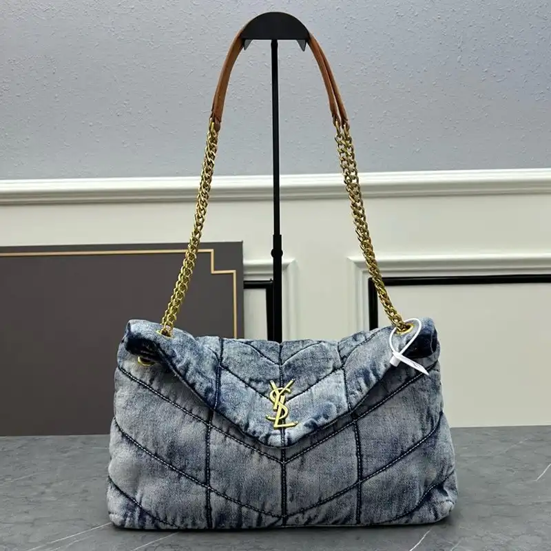 Saint Laurent Medium Loulou Puffer Bag In Denim Blue Gold