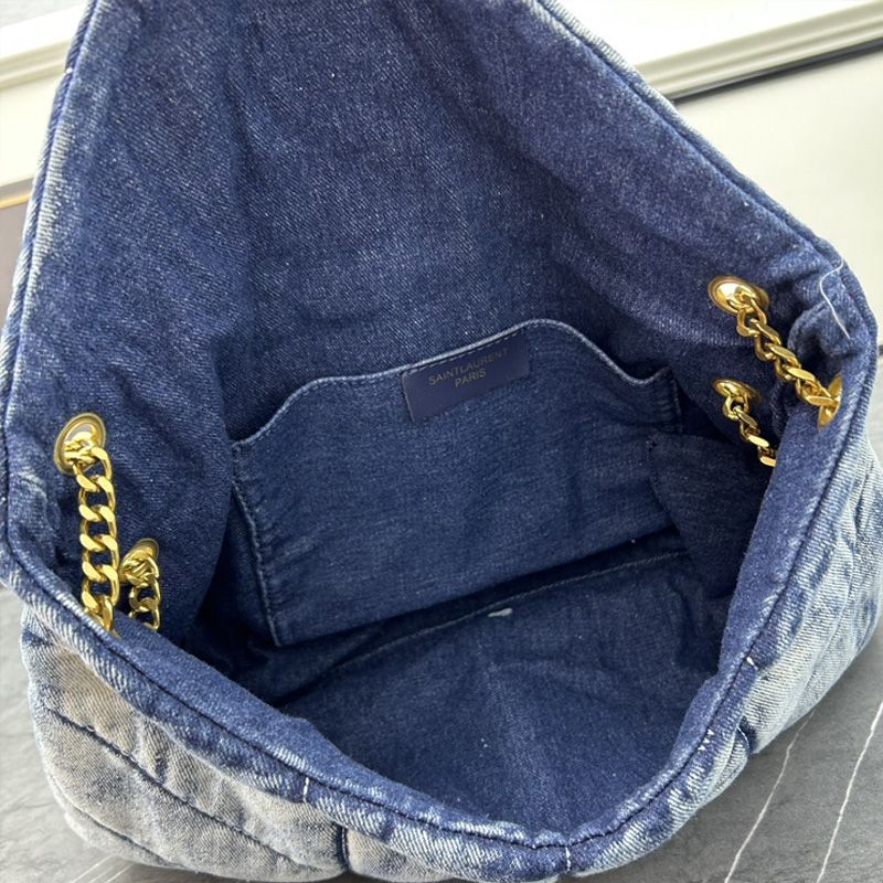 Saint Laurent Medium Loulou Puffer Bag In Denim Blue Gold