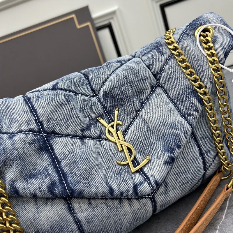 Saint Laurent Medium Loulou Puffer Bag In Denim Blue Gold