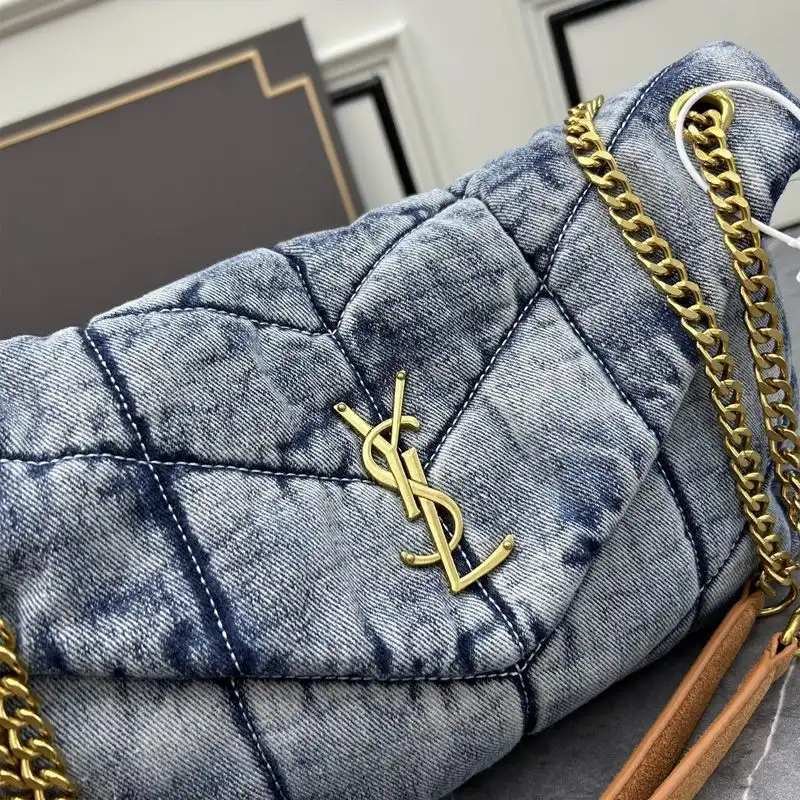 CHEAP Saint Laurent Medium Loulou Puffer Bag In Denim Blue Gold