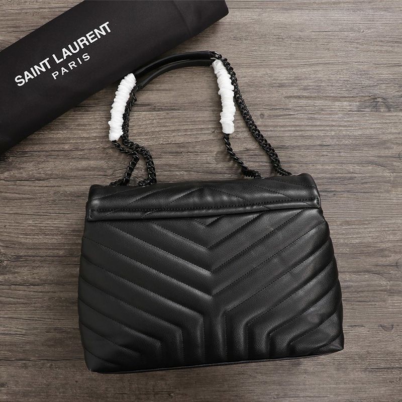 Saint Laurent Medium Loulou Chain Bag In Y Matelasse Leather Black