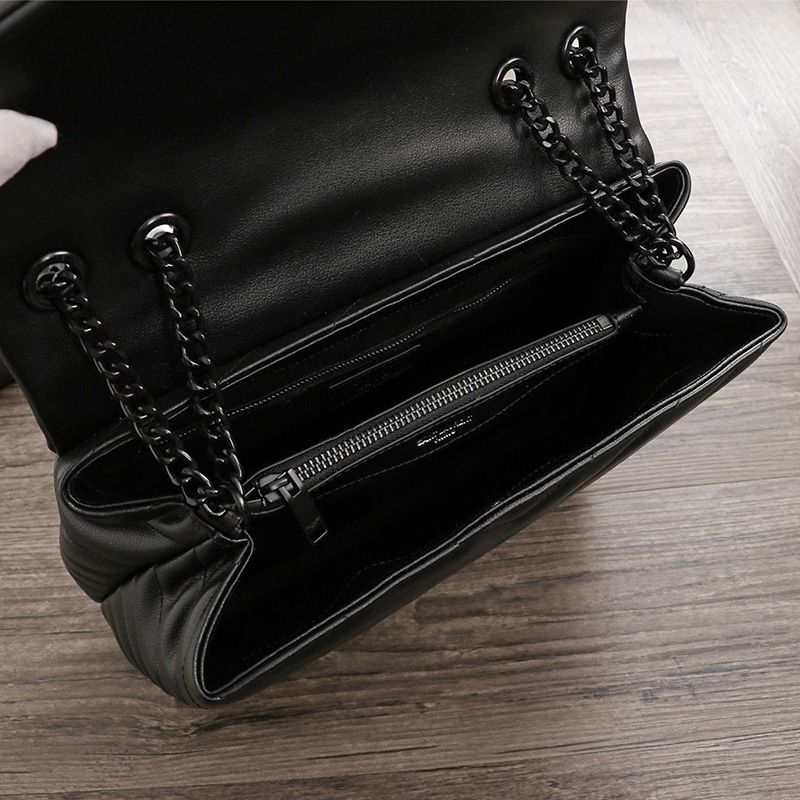 Saint Laurent Medium Loulou Chain Bag In Y Matelasse Leather Black