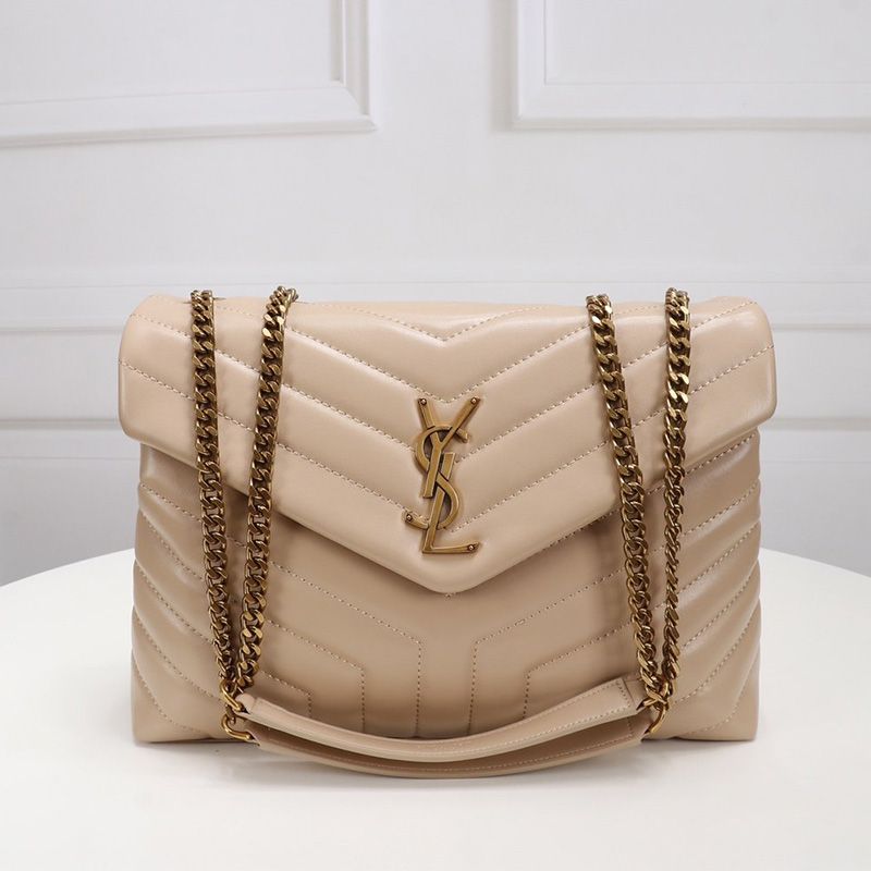 Saint Laurent Medium Loulou Chain Bag In Y Matelasse Leather Apricot Gold