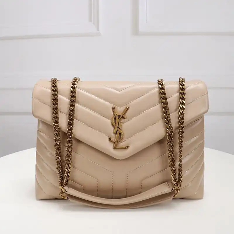 Saint Laurent Medium Loulou Chain Bag In Y Matelasse Leather Apricot Gold