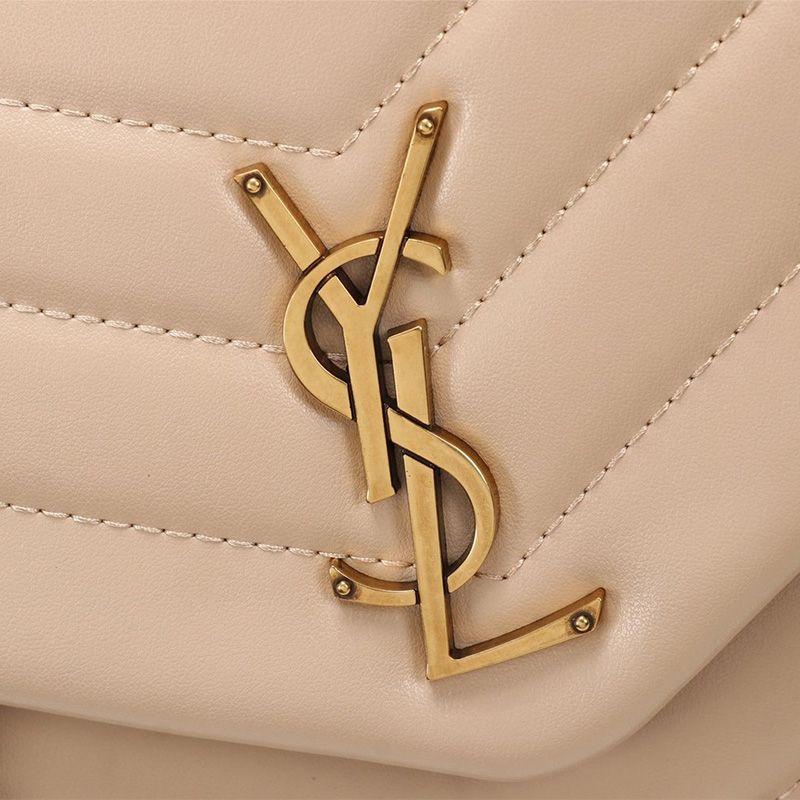 Saint Laurent Medium Loulou Chain Bag In Y Matelasse Leather Apricot Gold