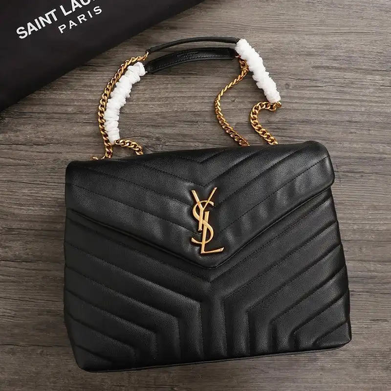 Saint Laurent Medium Loulou Chain Bag In Y Matelasse Leather Black Gold