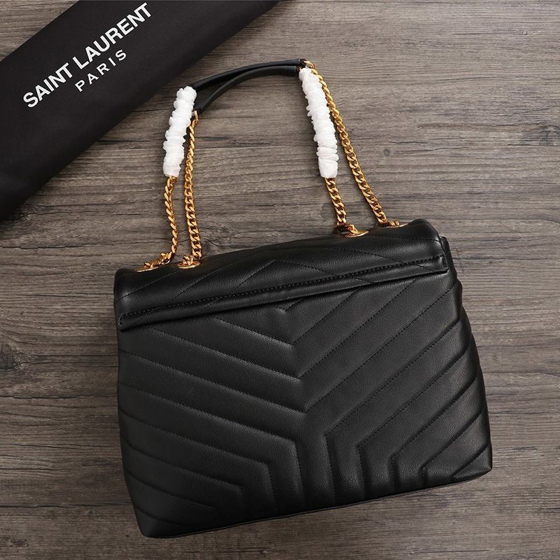 Saint Laurent Medium Loulou Chain Bag In Y Matelasse Leather Black Gold