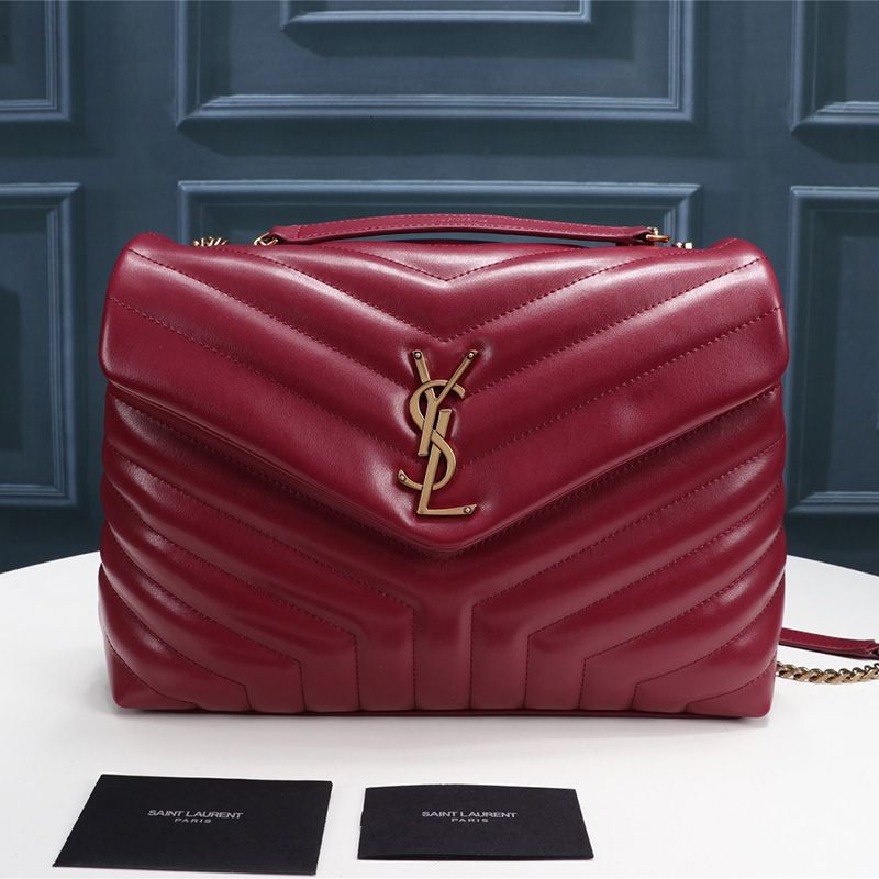 Saint Laurent Medium Loulou Chain Bag In Y Matelasse Leather Red Gold