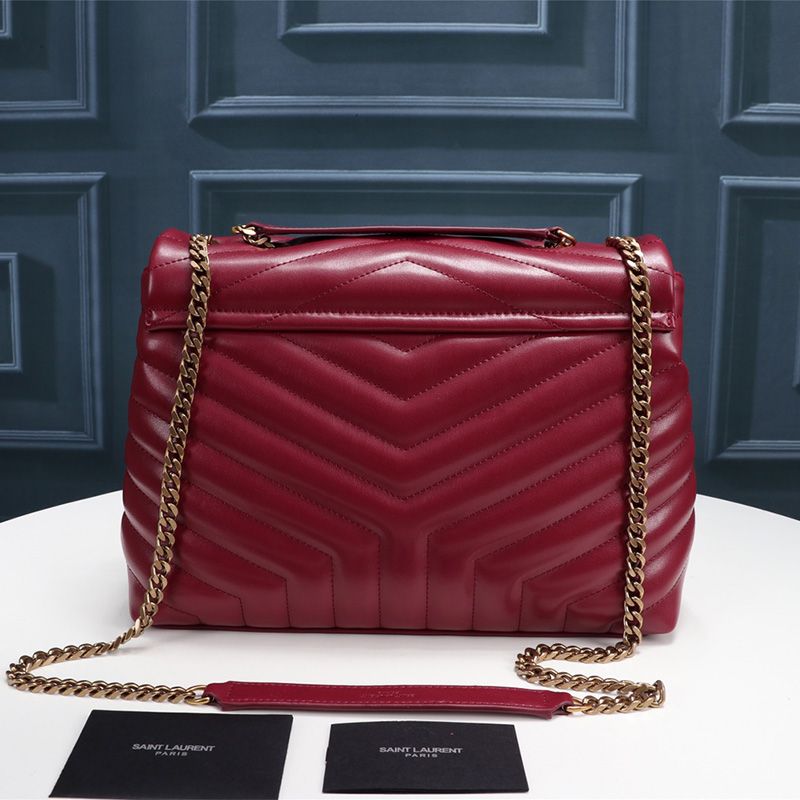 Saint Laurent Medium Loulou Chain Bag In Y Matelasse Leather Red Gold