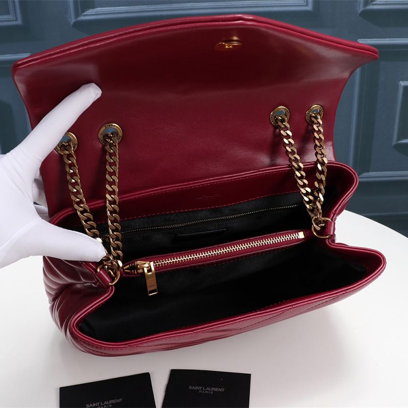 Saint Laurent Medium Loulou Chain Bag In Y Matelasse Leather Red Gold