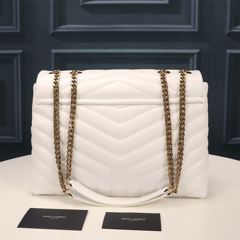 Saint Laurent Medium Loulou Chain Bag In Y Matelasse Leather White Gold