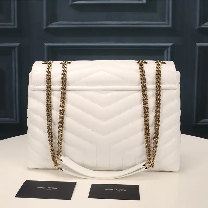 CHEAP Saint Laurent Medium Loulou Chain Bag In Y Matelasse Leather White Gold