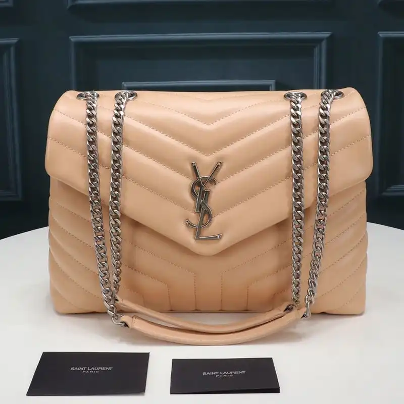 Saint Laurent Medium Loulou Chain Bag In Y Matelasse Leather Apricot Silver