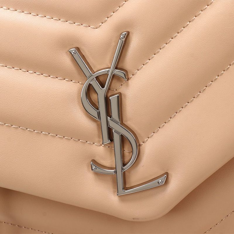 Saint Laurent Medium Loulou Chain Bag In Y Matelasse Leather Apricot Silver