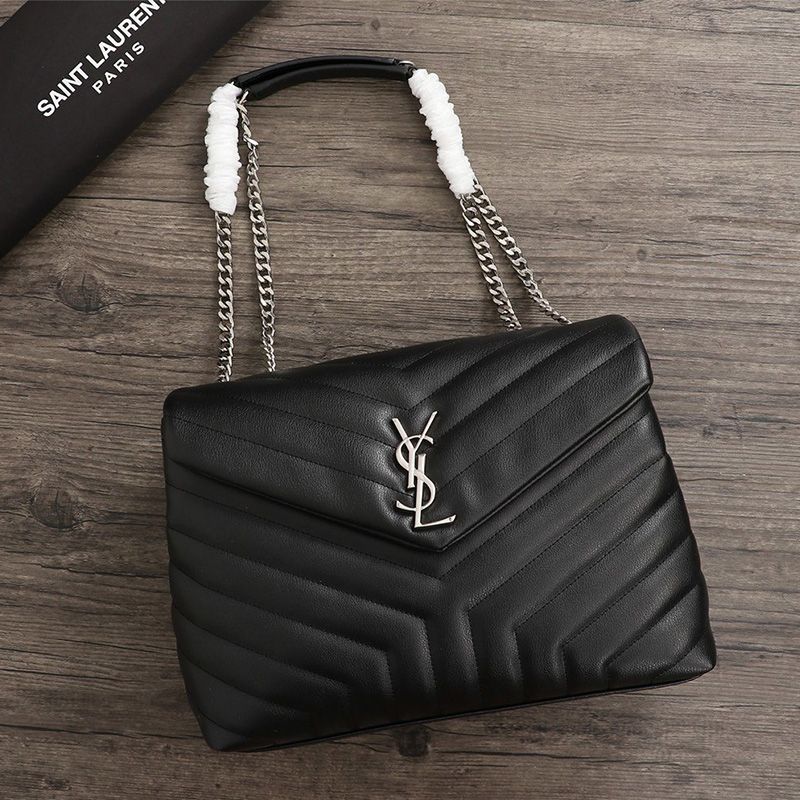 Saint Laurent Medium Loulou Chain Bag In Y Matelasse Leather Black Silver