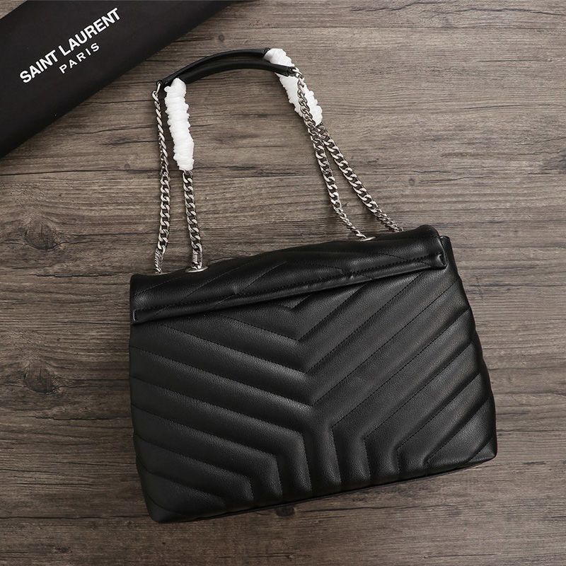 Saint Laurent Medium Loulou Chain Bag In Y Matelasse Leather Black Silver