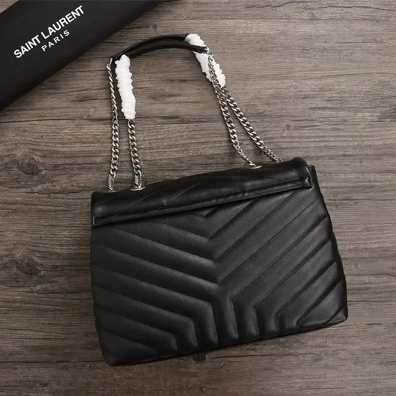 CHEAP Saint Laurent Medium Loulou Chain Bag In Y Matelasse Leather Black Silver