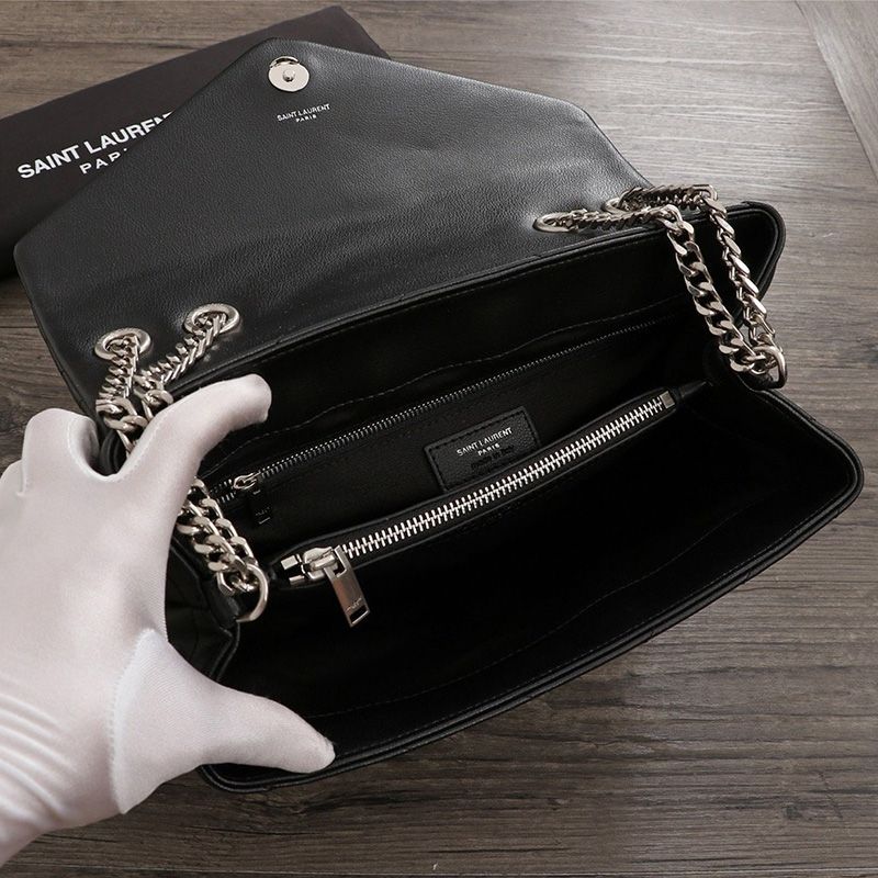 Saint Laurent Medium Loulou Chain Bag In Y Matelasse Leather Black Silver