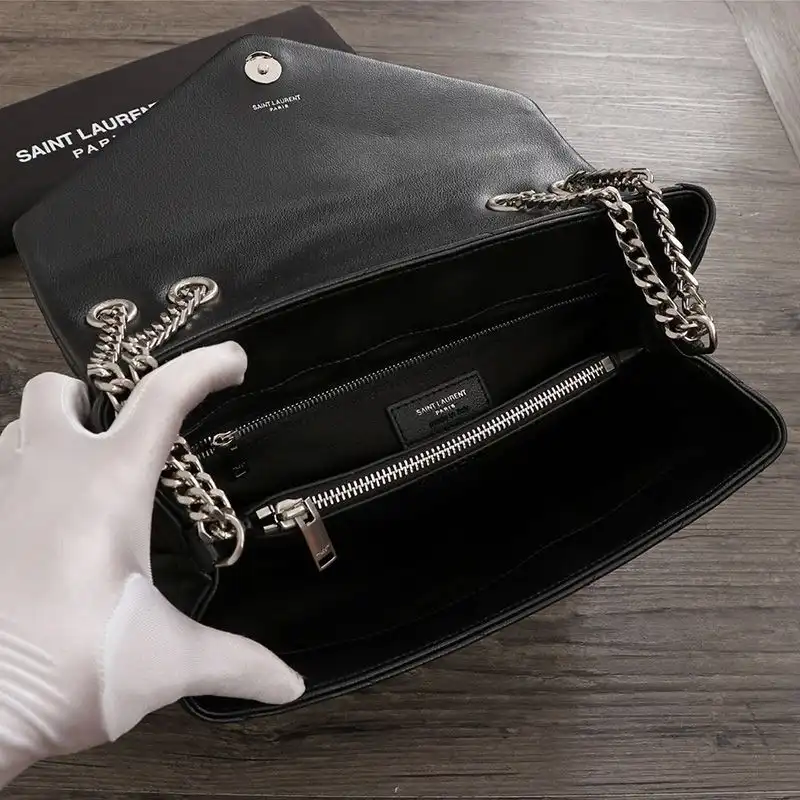 CHEAP Saint Laurent Medium Loulou Chain Bag In Y Matelasse Leather Black Silver