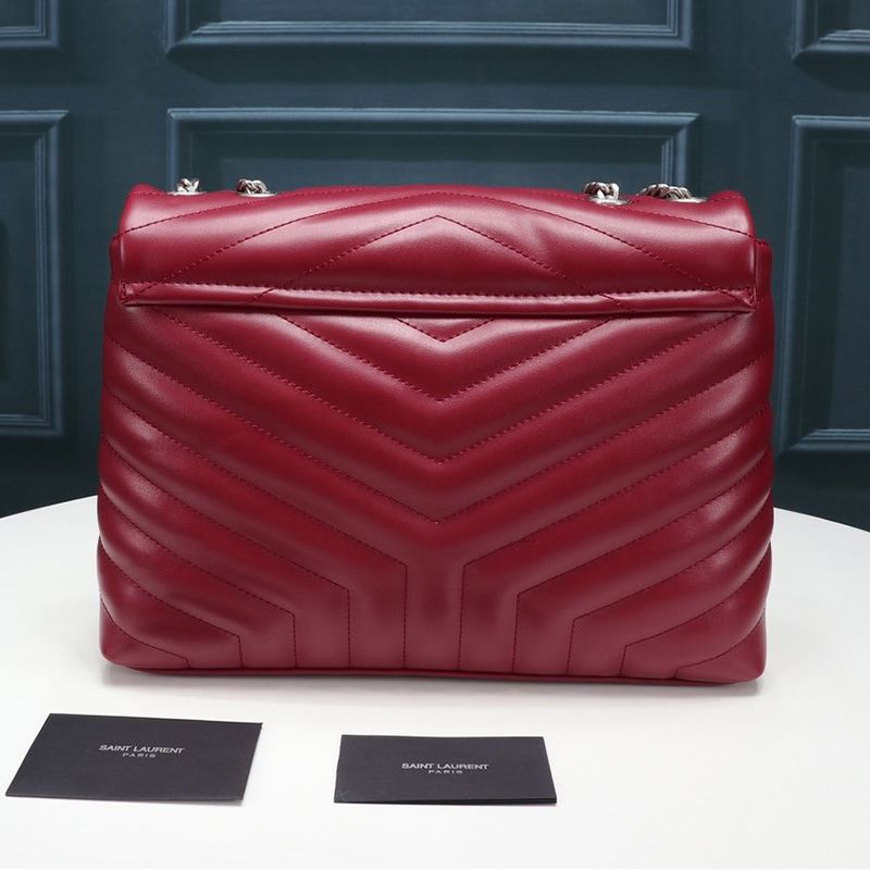 Saint Laurent Medium Loulou Chain Bag In Y Matelasse Leather Red Silver