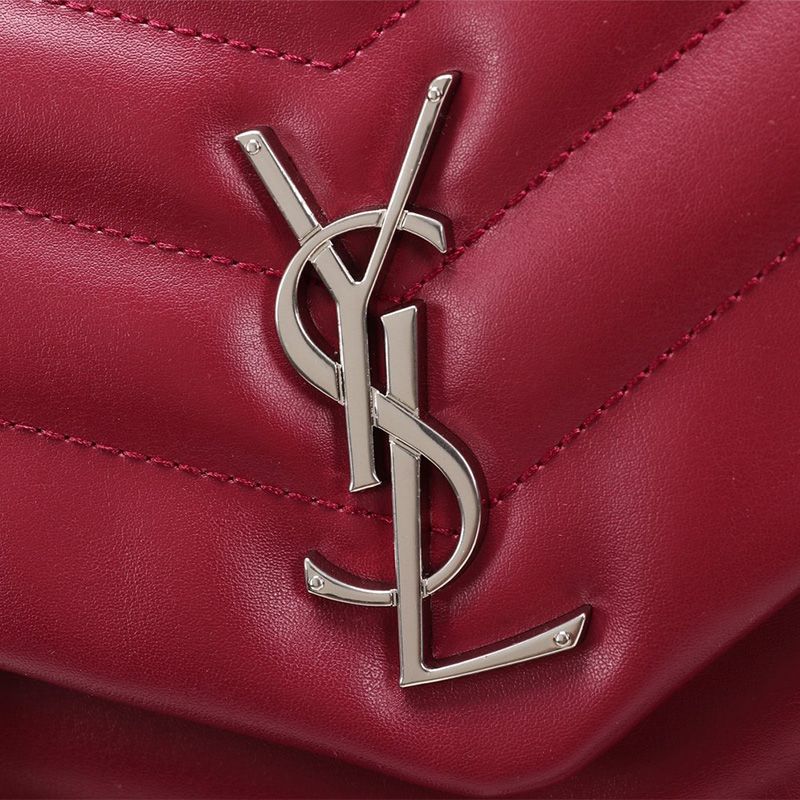 Saint Laurent Medium Loulou Chain Bag In Y Matelasse Leather Red Silver