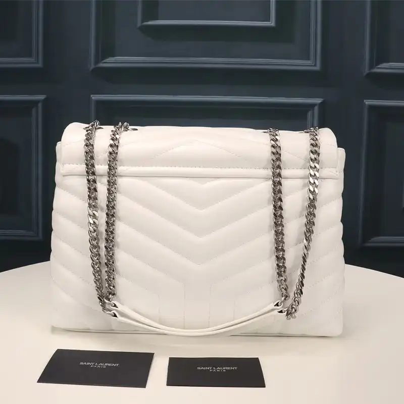 CHEAP Saint Laurent Medium Loulou Chain Bag In Y Matelasse Leather White Silver