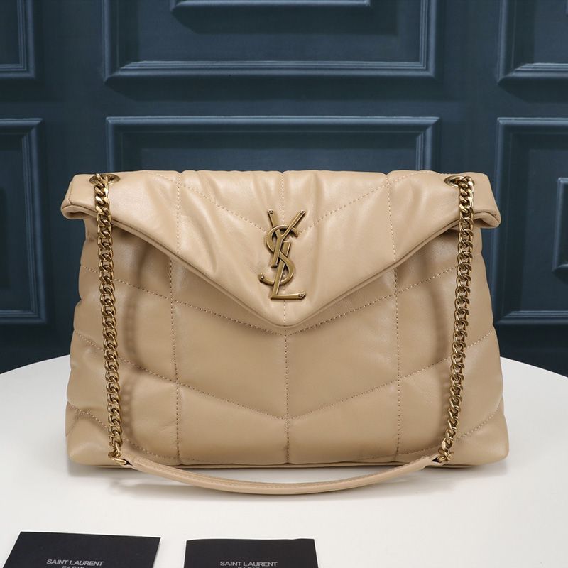 Saint Laurent Medium Loulou Puffer Bag In Quilted Lambskin Apricot Gold