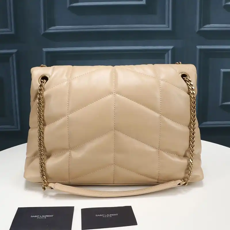 CHEAP Saint Laurent Medium Loulou Puffer Bag In Quilted Lambskin Apricot Gold