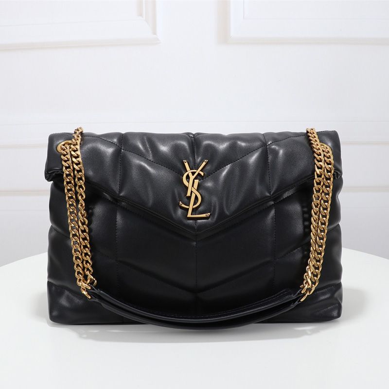 Saint Laurent Medium Loulou Puffer Bag In Quilted Lambskin Black Gold