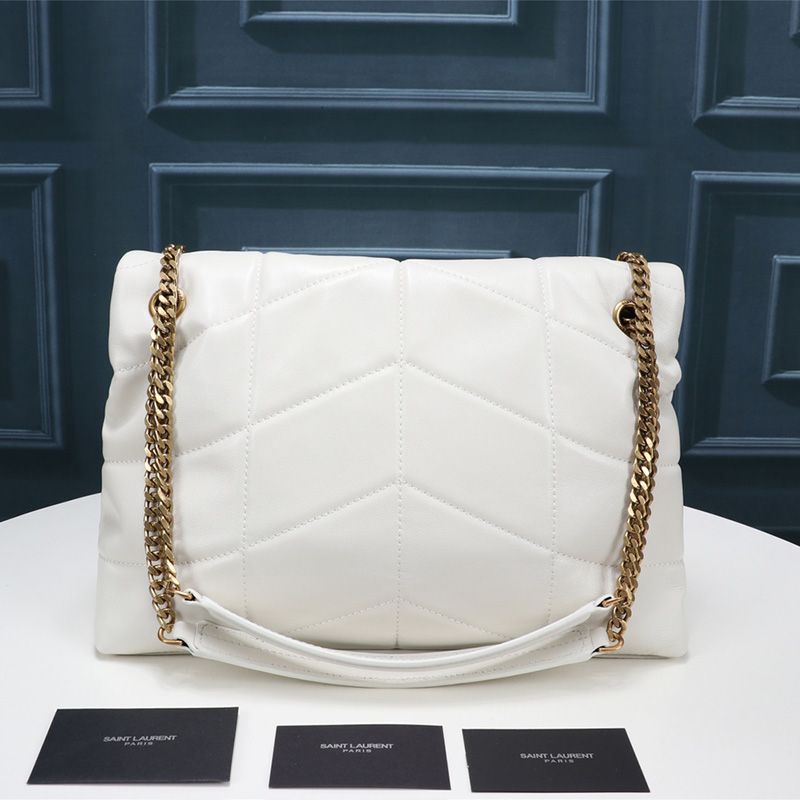 Saint Laurent Medium Loulou Puffer Bag In Quilted Lambskin White Gold