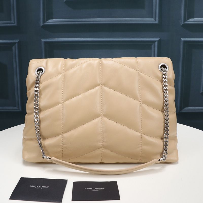 Saint Laurent Medium Loulou Puffer Bag In Quilted Lambskin Apricot Silver