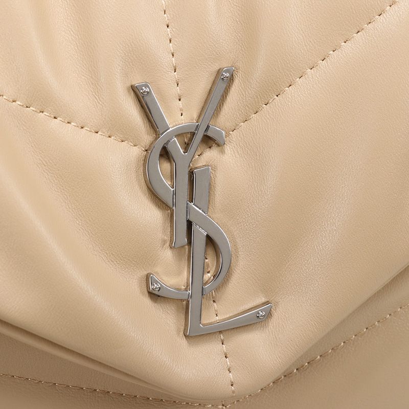 Saint Laurent Medium Loulou Puffer Bag In Quilted Lambskin Apricot Silver