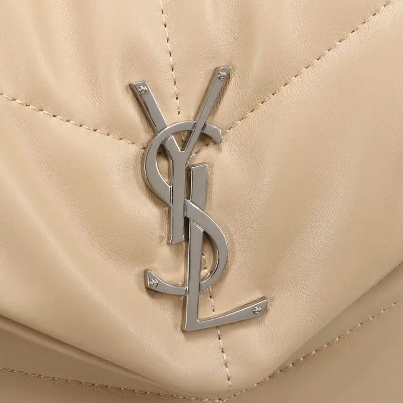 CHEAP Saint Laurent Medium Loulou Puffer Bag In Quilted Lambskin Apricot Silver